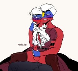 2boys blue_eyes blush countryhumans femboy handjob male male_only mark_braun_(artist) masturbation red_body red_penis red_skin russia_(countryhumans) russian_empire_(countryhumans) simple_background testicles white_background yaoi