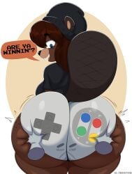 1girls ass beatrix_woodland beaver big_ass big_butt brown_hair bubble_butt butt female female_only furry furry_only hands_on_ass snes solo text ultrastax