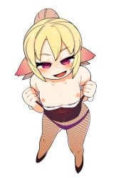 bedroom_eyes character_request clothing fishnets flashing_breasts flat_chest halfling halfling_female ishuzoku_reviewers masha monster_girl nipples panties skimpy_clothes transparent_background