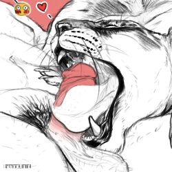 1:1 anthro band1tnsfw big_teeth blush_emoticon closed_eyes dialogue digital_drawing_(artwork) digital_media_(artwork) duo eyelashes felid fellatio female genitals hairy_body happy heart hi_res human licking lion long_eyelashes long_nails long_tongue male male/female mammal masturbation oral overweight overweight_anthro overweight_female overweight_male pantherine penile penile_masturbation penis penis_lick portrait pubes sex simple_background smile sucking teeth thick_thighs tongue tongue_out tonguejob toothy_fellatio whiskers