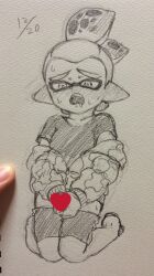 blush censored censored_penis clothed colorless coroika drool drooling emoji_censor inkling jacking_off male male_only mask_(splatoon) masturbating masturbation mostly_clothed no_color on_knees open_mouth pants_down ponytail ponytails red_heart solo splatoon splatoon_(manga) splatoon_(series) sweat sweater_down sweating tentacle_hair traditional_art traditional_drawing_(artwork) traditional_media traditional_media_(artwork) 小畑