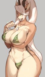 1girls 2019 4_fingers absurd_res antelope anthro anthro_only anthrofied ass bare_shoulders big_ass big_breasts big_butt bikini bovid breast_rest breasts brown_body brown_fur butt camo clothing digital_media_(artwork) dog_tags female female_only fingers fur gazelle grey_background hair hi_res horn huge_breasts humanoid kemono large_ass large_breasts large_butt long_hair mammal mature_female natural_breasts navel portrait shaded side_boob simple_background solo suurin_(ksyaro) swimwear tan_body tan_fur thick thick_ass thick_thighs thighs three-quarter_portrait triangle_bikini under_boob white_hair wide_hips yellow_eyes