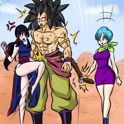 1boy 2girls alien alien_humanoid alien_look_like_human ballbusting bandai basaku bigger_male black_hair blue_hair bracelets bulma bulma_(dragon_ball) bulma_briefs chichi defeated dragon_ball dragon_ball_heroes dragon_ball_super dragon_ball_z femdom green_scarf long_hair medium_breasts milf monkey_tail muscular_male nipples ocigart open_mouth saiyan saiyan_tail scarf short_hair smaller_female tail tail_grab thick_thighs ultimate_tenkaichi