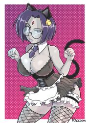 1girls big_breasts big_thighs blush breasts cat_ears cat_tail cleavage dc dc_comics fake_animal_ears female female_only fishnets glasses maid maid_uniform purple_eyes purple_hair raccoonserver rachel_roth raven_(dc) short_hair teen_titans thick_thighs thighs voluptuous