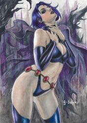 1girls 2023 artist_request curvy_female curvy_figure dc dc_comics ed_benes_studio eye_piercing female female_only high_resolution huge_breasts looking_at_viewer rachel_roth raven_(dc) solo teen_titans violet_hair voluptuous_female