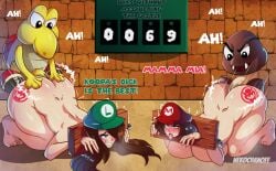 2boys 2girls 69_(number) absurd_res anal anal_sex anthro anthro_penetrating anthro_penetrating_human ass big_breasts big_butt bondage bound breasts female goomba hi_res human human_on_anthro human_penetrated interspecies koopa larger_female luigi male mammal mario mario_(series) mtf_crossgender multiple_boys multiple_girls nekochanoff nintendo penetration penile penile_penetration penis_in_ass restraints rule_63 scalie sex size_difference smaller_male stocks super_mario_bros. tongue tongue_out