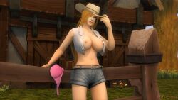 1girls 3d blizzard_entertainment blonde_hair cowgirl huge_breasts human human_(world_of_warcraft) jessie_darfield kaelatheelf light-skinned_female light_skin original_character solo warcraft world_of_warcraft