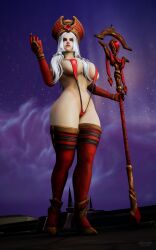 1girls 3d blizzard_entertainment functionally_nude functionally_nude_female huge_ass huge_breasts human human_(world_of_warcraft) light-skinned_female light_skin original_character red_eyes sally_whitemane snoopz solo thick_thighs thighhighs warcraft white_hair wide_hips world_of_warcraft