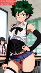 1boy ai_generated classroom deku femboy green_eyes green_hair izuku_midoriya male male_only midoriya_izuku miniskirt my_hero_academia solo thechronicgamer thighhighs trap white_skin