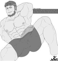 balls bara beard big_penis boner dark_hair erection erection_under_clothes facial_hair fire_emblem fire_emblem_engage hand_behind_head kuroblack95 male male_only mauvier_(fire_emblem) muscles muscular nintendo penis solo solo_male spread_legs underwear