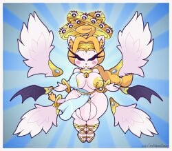 1futa 6_wings accessory ahoge angel anthro balls bell bell_collar biblically_accurate_angel big_balls big_breasts big_nipples big_penis blonde_hair blush blush_stickers bottomwear bracelet braided_hair breasts choker closed_eyes clothing cock_ring collar crown dipstick_tail domestic_cat feathered_wings feathers felid feline felis flaccid footwear foreskin fur furgonomics futa_only futanari genitals gynomorph hair halo headgear hi_res intersex jewelry loincloth mammal markings membrane_(anatomy) membranous_wings mostly_nude multi_eye multi_wing necklace nipple_outline nipple_piercing nipples penis penis_accessory penis_jewelry piercing ring sandals shortstack simple_background solo solo_futa tail tail_accessory tail_jewelry tail_markings tail_ring thick_thighs thisnameistaken tiara white_body white_fur wide_hips wings yellow_nipples