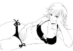 1girls bikini black_and_white chainsaw_man female_only knew_nothing lying_on_side medium_hair sketch smile uncolored whip_hybrid