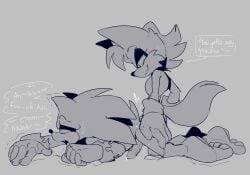 absurd_res anal anthro archie_comics balls biped bodily_fluids dialogue duo fiona_fox futanari genital_fluids genitals gynomorph hi_res intersex intersex/male male penis precum sega sonic_(series) sonic_the_hedgehog sonic_the_hedgehog_(archie) sonic_the_hedgehog_(comics) sonic_the_hedgehog_(series) speech_bubble sweat tears the_big_yikes