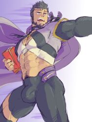 action_pose balls bara beard bulge dark_hair detailed_bulge facial_hair fire_emblem fire_emblem_engage flaccid flaccid_penis fully_clothed male male_only mauvier_(fire_emblem) muscles muscular nintendo penis penis_outline piikeisandaa solo solo_male