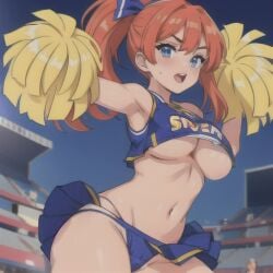 1girls ai_generated cheerleader panties ponytails red_hair small_image underboob