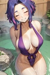 1girls ai_generated amiral_ai breasts cleavage cutesexyrobutts_ai_artstyle_imitation female huge_breasts kaina_tsutsumi lady_nagant large_breasts light-skinned_female light_skin my_hero_academia purple_eyes purple_hair swimsuit tsutsumi_kaina