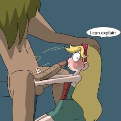 blowjob blush caught_in_the_act clothed clothed_female_nude_male constricted_pupils deepthroat english_text fellatio female hand_on_head head_grab hyper_penis motion_lines on_knees oral oral_sex penis source_request speech_bubble star_butterfly star_vs_the_forces_of_evil sunnie