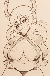 1girls barely_covered bikini dragon_girl horns long_hair looking_back lucoa maid_dragon miss_kobayashi's_dragon_maid nipples nipples_visible_through_clothing pencil_(artwork) plasticcollector quetzalcoatl_(dragon_maid) sole_female solo_female