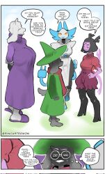 1boy 3girls age_difference big_breasts bigger_female black_fur blush breast_size_difference breasts clothed clothed_female clothed_male clueless deltarune english_text femboy femdom furry furry_only goat goat_boy goat_girl goat_horns green_hat hat height_difference horn horny huge_breasts humanoid imminent_sex larger_female mature_female mature_woman medium_breasts milf monster monster_boy monster_girl muffet older_female older_woman_and_younger_boy ralsei ralsei_with_black_fur scarf sincastermon size_difference smaller_male speech_bubble spider_girl spider_humanoid submissive_male sweating tagme talking talking_to_another taller_female tasque_manager_(deltarune) text text_bubble toriel undertale undertale_(series) white_fur younger_male