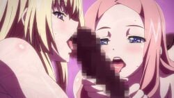 1boy 2girls alicia_arcturus animated blonde blonde_female blonde_hair blowjob blue_eyes brown_eyes censored censored_penis collaborative_fellatio fellatio female hentai kuroinu_~kedakaki_seijo_wa_hakudaku_ni_somaru~ licking licking_penis long_hair pink_hair prim_fiorire sex sound tagme threesome video