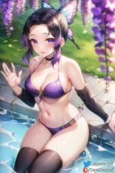 1girls ai_generated bikini black_hair breasts demon_slayer female female_only in_pool in_water kimetsu_no_yaiba kochou_shinobu looking_at_viewer medium_breasts medium_hair mommy multicolored_hair osyasenpai outdoors partially_submerged purple_eyes purple_hair solo solo_female stable_diffusion swimsuit thighs