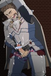 alois_rangeld armor balls bara blush boner censored_penis closed_eyes cum erection facial_hair fire_emblem male male_only masturbation muscles muscular nintendo orgasm penis penis_out shinki_k solo solo_male