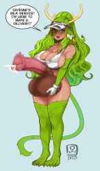 animal_genitalia animal_humanoid animal_penis antlers ball_fondling balls big_balls big_breasts big_penis blush bodily_fluids breasts cayenne_(marcavis) cayenne_rodica censored english_text equine_genitalia equine_penis fondling futanari gaikiken genital_fluids genitals green_hair gynomorph hi_res horn huge_balls huge_cock humanoid intersex long_hair looking_at_viewer mosaic_censorship penis precum solo speech_bubble text uncensored_version_at_source