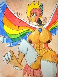 2girls beauty_mark chu-chu dyna_blade_(kirby) dyna_blade_(species) f.m. female female_only giantess harpy huge_breasts kirby_(series) kirby_dreamland_3 kirby_super_star multiple_girls muscular_female pink_hair rainbow_wings size_difference tan_skin wide_hips