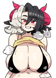 1girls big_breasts blush bra cleavage cow_girl female horns lifting_shirt light-skinned_female light_skin looking_at_viewer multicolored_hair notnoe_(dxcl) pale-skinned_female pale_skin seductive_smile steam sweat touhou urumi_ushizaki white_background