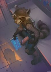 1boy anthro brown_eyes brown_fur guardians_of_the_galaxy guardians_of_the_galaxy_vol.2 humanoid_penis male male_only marvel marvel_comics miles_df penis_out pink_penis raccoon rocket_raccoon solo_male