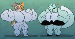 anger_vein breasts cheezborger_(chikn_nuggit) chikn_nuggit featureless_breasts featureless_crotch feline female flexing fox fur huge_breasts huge_muscles lerntern muscular muscular_female slushi_(chikn_nuggit)