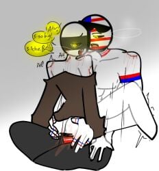 1boy 1other ambiguous_gender ambiguous_penetration bite_marks blood_string clothing countryhumans countryhumans_oc male penetration red_penis riding_penis sharp_teeth text traced traced_art united_states_of_america_(countryhumans) white_body white_skin yellow_eyes