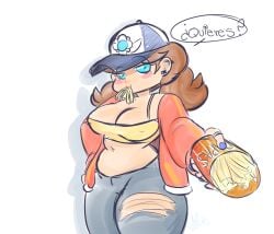 blue_eyes breasts brown_hair cleavage hat mario_(series) nintendo princess_daisy torn_clothes torn_clothing torn_pants vallycuts