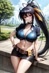 1girls ai_generated akeno_himejima black_hair cop curvy_female curvy_figure female_cop female_focus female_only high_school_dxd long_hair ponytail stable_diffusion