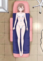 1girls 2020 2020s bare_legs bare_shoulders barefoot blush breasts brown_hair closed_eyes collarbone doujin_shimei female female_only full_body hair_flower hair_ornament hi_res hips indoors lying midriff misaka_mikoto navel on_back panties short_hair small_breasts solo teenage_girl teenager to_aru_kagaku_no_railgun to_aru_majutsu_no_index toes underwear white_panties young