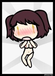 1girls 2000s_and_2010s_style areolae bed_sheet blush body_pillow breasts brown_hair chibi chibi_style completely_nude covering_breasts dakimakura dakimakura_design deily_(psykotmk) female female_only flash large_breasts navel nipples nude open_mouth psykotmk shy solo solo_female twintails walfas walfas_(software) yellow_eyes