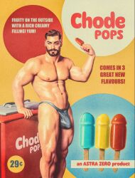 abs advertisement astra_zero biceps big_bulge bulge bulging_biceps huge_bulge looking_at_viewer male male_only muscles muscular muscular_male pecs popsicle retro shirtless_male smooth_chest smooth_skin thick_thighs thong underwear underwear_only