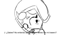 animated ass ass_focus brawl_stars facesitting helmet janet_(brawl_stars) papersketch spanish_text