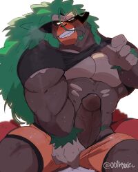 2023 5_fingers abs anthro bara blush bodily_fluids brown_body brown_fur clothed clothing clothing_lift cowgirl_position digital_drawing_(artwork) digital_media_(artwork) duo fingers from_front_position fur gay generation_7_pokemon generation_8_pokemon genitals green_hair grey_body grey_fur hair hi_res humanoid_genitalia humanoid_penis hyaku_(artist) incineroar looking_at_viewer male male/male male_only muscular muscular_male nintendo on_bottom on_top orange_body pecs penis pokemon pokemon_(species) red_body red_fur rillaboom sex shirt shirt_lift signature simple_background smile sweat sweatdrop teeth topwear underwear undressing