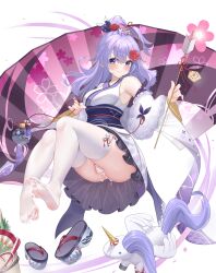 absurdres armpits azur_lane black_ribbon cum cum_in_pussy cum_on_body cum_on_feet feet female flower hair_bun hair_flower hair_ornament highres japanese_clothes kimono long_hair md5_mismatch no_panties no_shoes obi official_alternate_costume okobo purple_eyes purple_hair ribbon sash soles solo stuffed_unicorn stuffed_winged_unicorn styx thighhighs toes unicorn unicorn_(azur_lane) unicorn_(prayer_of_plum_and_snow)_(azur_lane) white_kimono white_thighhighs yukata