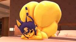 1girls 3d 3d_(artwork) 3d_model :< animal_crossing ankha ankha_(animal_crossing) ankha_(hazeker) anthro ass ass_up barefoot bed breasts collar completely_nude completely_nude_female doubutsu_no_mori feline female female_only full_body furry hazeker huge_ass huge_breasts looking_at_viewer nairu_(doubutsu_no_mori) naked naked_female nintendo nude nude_female on_bed on_front solo solo_female thedoppel top-down_bottom-up yellow_body