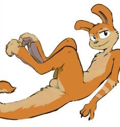 anthro ass balls barefoot chest_tuft claws daxter digital_media_(artwork) feet foot_focus fur genitals hair hi_res hindpaw hybrid implied_erection jak_and_daxter looking_at_viewer lying male male_only mammal mindkog mustelid musteline naughty_dog nude on_back orange_body orange_fur otter ottsel pawpads paws presenting simple_background smile solo sony_corporation sony_interactive_entertainment stripes tail toes true_musteline tuft weasel white_background