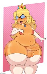 1boy armwear balls crown femboy glasses kamek male male_only mario_(series) nude nude_male penis precum princess_kamek princess_peach_(cosplay) slightly_chubby solo super_mario_bros._(2023_film) sweat thick_thighs thighhighs trenchgazer wide_hips wig