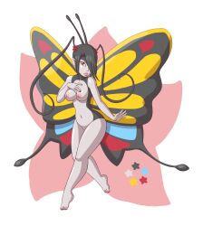 1girls anthro anthrofied areolae beautifly breasts butterfly eyes feet hair hands highres lips looking_at_viewer nipples pokémon_(species) pokemon rapps solo straight_hair thighs wings