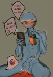 2boys anal anal_penetration anal_sex argentina_(countryhumans) chile_(countryhumans) countryhumans cum cum_in_anus cum_inside dafriix dialogue food italy_(countryhumans) juice light_blue_body light_blue_skin male male_only penetration red_body red_penis red_skin spanish_text text yaoi