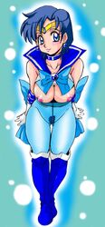 ami_mizuno bishoujo_senshi_sailor_moon blush breasts clothing large_breasts nipples pantyhose pubic_hair sailor_mercury smile takeshi_aono