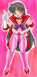 bishoujo_senshi_sailor_moon blush breasts clothing female female_only human large_breasts leaning_forward medium_breasts nipples pantyhose pubic_hair pussy rei_hino sailor_mars smile solo takeshi_aono