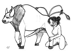 black_and_white blush bovine breasts bull cum drawing erection female feral handjob human illuminatii interspecies kneeling male masturbation monochrome nude penis pokemon pokemon_(species) pokephilia tauros trainer zoophilia