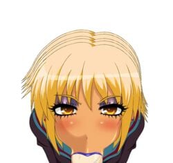 :>= animated blonde_hair blush dark-skinned_female dark_skin eyeshadow fellatio female ganguro gyaru gyarufication hair human humanoid lipstick looking_at_viewer makeup male nagato_yuki oral pov school_uniform straight suzumiya_haruhi suzumiya_haruhi_no_yuuutsu tan