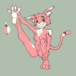 2018 4_toes akaece anthro digital_media_(artwork) feline female foot_focus fur mammal mawl nipples nude pink_fur pussy raised_leg simple_background solo spread_toes toes